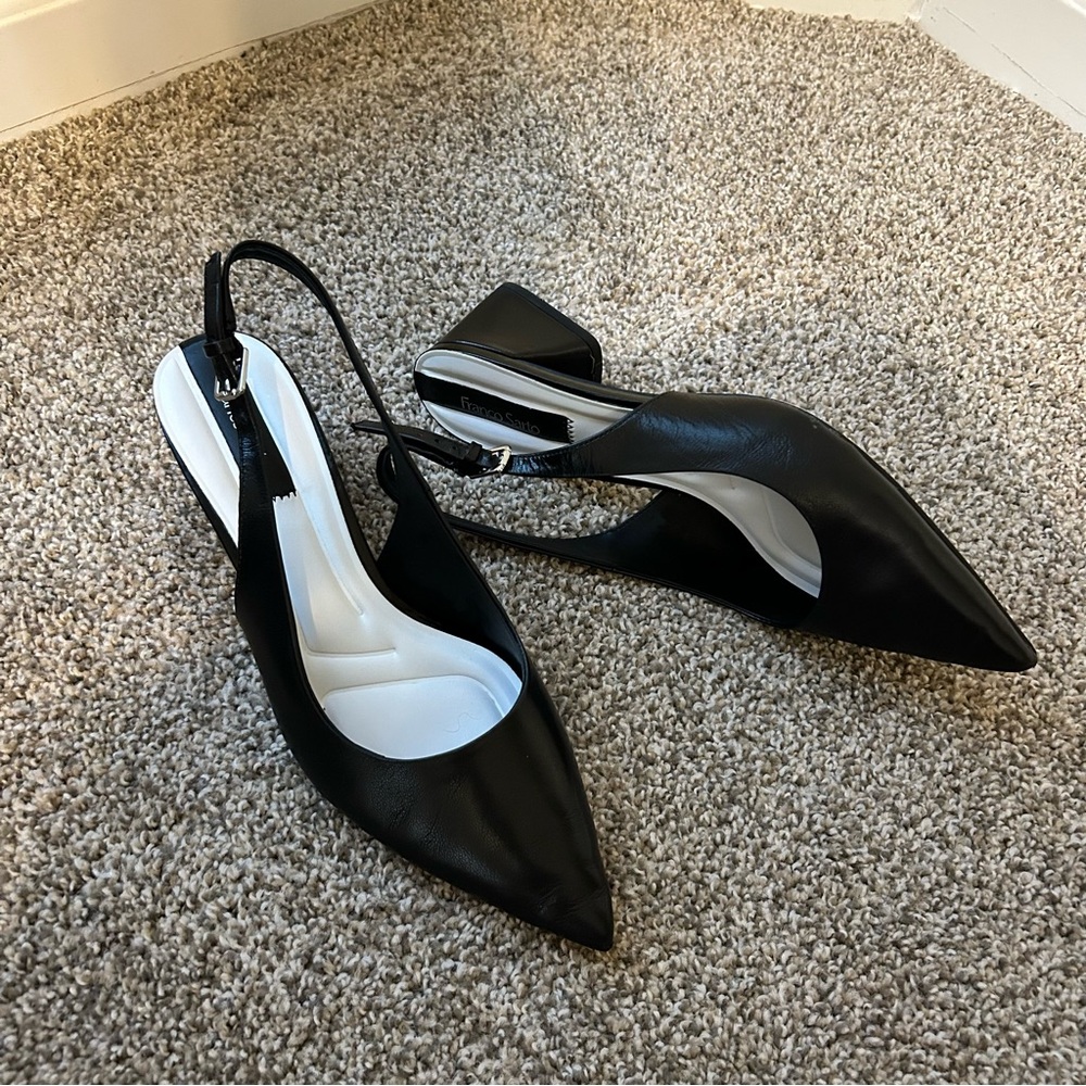 Franco Sarto Womens Racer Slingback Low Block Heel Pointed Toe Pump, Black, 9